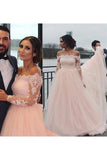 Off The Shoulder Long Sleeves A-Line Wedding Dresses Tulle Bridal STKP2K63XZ9