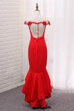 2024 Mermaid Scoop Prom Dresses Satin With Beads P43RA4A3