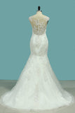 2024 Mermaid Wedding Dresses Tulle Scoop With Applique And Beads P6NYEZQ4