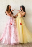 A Line Spaghetti Straps V Neck Lace Appliques Beads Lace Up Prom Dresses (Leave A Or B In The Remark STKPTGRK67K