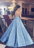 Elegant Blue Long Sleeve Mermaid Appliques Long Prom Dresses, Party Dresses STK15161