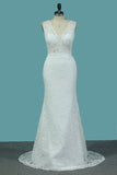 2024 Lace V Neck Wedding Dresses Mermaid With Sash P8Y3Q27P