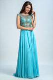 2024 Prom Dress Scoop A Line Floor Length Beaded Tulle Bodice With Chiffon P2CZ94EZ