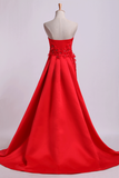 2024 Strapless Prom Dresses Column Sweep Train With Beading