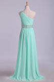 2024 Prom Dresses One Shoulder A-Line Chiffon With Beading&Sequins Floor PKKX1654