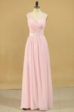 2024 Chiffon V Neck With Ruffles And Sash Bridesmaid Dresses A PN5YAF9P