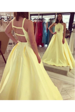 Daffodil Satin Sleeveless Criss-Cross Neckline Prom Dress With Sweep STKPKEZK54J