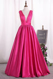 2024 Satin Prom Dresses V Neck A Line PMJ9ARHT