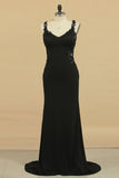 2024 Spaghetti Straps Prom Dresses Sheath/Column Spandex & Tulle With P2TR5FT9