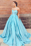 Elegant Blue Sweetheart Straps Satin Long Prom Dresses, Ball Gown Evening Dress STK15162