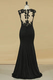 2024 Mermaid Scoop With Applique Spandex Floor Length Black Prom PFSTE66Z