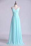 2024 Prom Dress Spaghetti Straps Chiffon A Line Ruffled Bodice With Criss Crossed P62FBXZ2