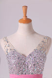 2024 Prom Dresses A Line V Neck Chiffon With Beading/Sequins Sleeveless Floor P98QLD19