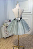 Luxury Waist Flowers See Through Backside Lolita Dress, Short Tulle Homecoming Dresses STK14980