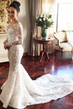 Charming Mermaid Long Sleeves Wedding Dress with Lace Appliques, Wedding Gowns STK15108