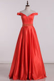 2024 New Arrival Off The Shoulder Prom Dresses A Line Satin PZ3B16RP