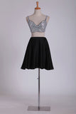 2024 Black Two-Piece Homecoming Dresses Beaded Bodice A-Line PJ69ZZ8M