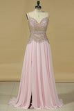 2024 Spaghetti Straps Prom Dresses A Line With Beads PL7FRFT2