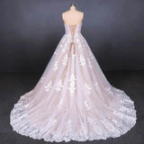 Ball Gown Strapless Wedding Dresses with Lace Applique, Lace Up Bridal Dress STK15071