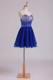 2024 New Arrival Dark Royal Blue A Line Sweetheart Homecoming Dresses Tulle Short With P34MYTXA