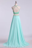 2024 Prom Dresses Two Pieces Halter A Line Chiffon P5LXDBTX