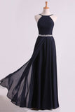 2024 Prom Dresses Spaghetti Straps Beaded Waistline Chiffon PX2G6YZ7