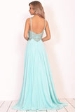 2024 A Line Chiffon Spaghetti Straps Prom Dresses With Beading Floor PAL1N2JN