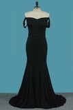 2024 Off The Shoulder Satin Mermaid Evening Dresses PZ5JHX1B