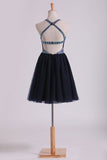 2024 Open Back Halter Homecoming Dresses A-Line Short/Mini Beaded Bodice P1P7T5SN