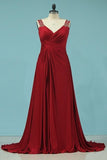 2024 V Neck Prom Dresses A Line Spandex With Beads PALSX57K