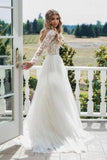 Chic A-Line Long Sleeves Lace Bodice See Through Wedding Dresses Backless Country Wedding STKPY73AEE8