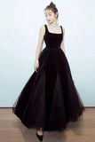 Simple Black Tulle Backless Prom Dresses Straps Zipper Dance Dresses STK15388