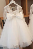 Ball Gown Lace Long Sleeves Flower Girl Dress With Bowknot Back, Round Neck Baby Dresses STK15058