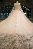 2024 New Arrival Floral Pink Wedding Dresses Off The Shoulder With Handmade Flowers PZXA3K6F