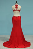 2024 New Arrival Scoop Mermaid Prom Dresses Spandex With Beads PELXEBEE