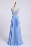 2024 Low Back Straps A Line Chiffon Prom Dress With Lace PTQX6ST6