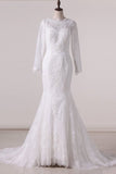 2024 Wedding Dresses Scoop Long Sleeves Open Back Lace P9MM1Y4C