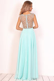 2024 A Line Boat Neck Chiffon Prom Dresses With Beading Floor P2PJM2YS