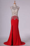 2024 Prom Dresses Scoop Spandex With Beading And Slit Sweep P2ZLEH54