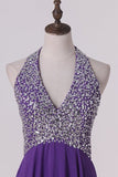 2024 Chiffon Halter A Line With Beading Floor Length PF4XTMLP