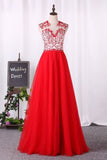 2024 New Arrival A Line Scoop Prom Dresses Tulle With Applique P4LK7JZ7