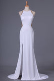 2024 Prom Dresses Scoop Spandex With Beads And Slit Sweep PES886FG