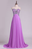 2024 A Line Sweetheart Beaded Bodice Chiffon Sweep Train Prom PX8ES5RF