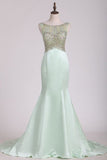 2024 See-Through Scoop Prom Dresses Satin With Beading P4SHREEB