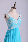 2024 Low Back Straps A Line Chiffon Prom Dress With Lace PSFH4TTB