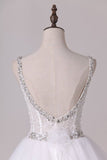 2024 Wedding Dresses Straps With Applique And Beads Tulle P718ES8Z