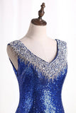 2024 Bling Bling Evening Dresses Mermaid V Neck Sequins Lace With Rhinestones PQ52Z6EE