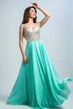 2024 V Neck Prom Dresses A Line Beaded Bodice Sweep Train Chiffon P922HM5L