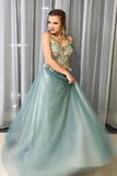 A-Line Spagahetti Straps Sweetheart Beades Long Prom Dresses Evening STKPQTT3PE6