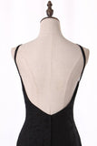 2024 Sexy Sheath Black Prom Dresses Spaghetti Straps PD3JGE49